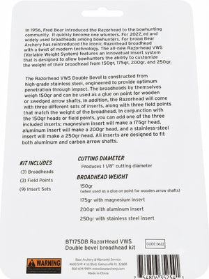 Bear Razorhead Variable broadhead weight system